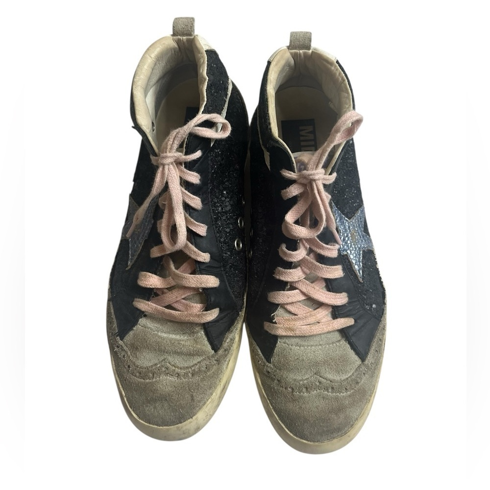Golden Goose Black Beige Mid Star Glitter Sneakers Hi-Top Shoes Size 40